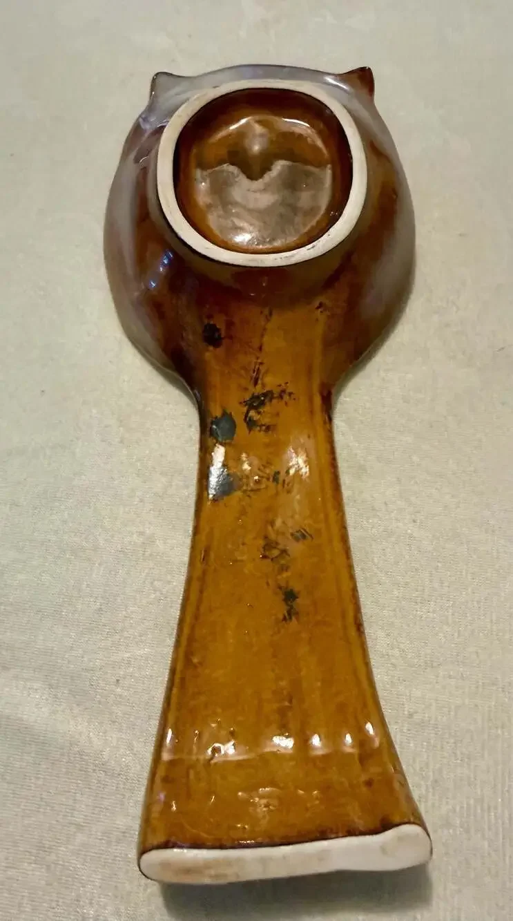 Vintage Ceramic Owl Spoon Rest Utensil Holder